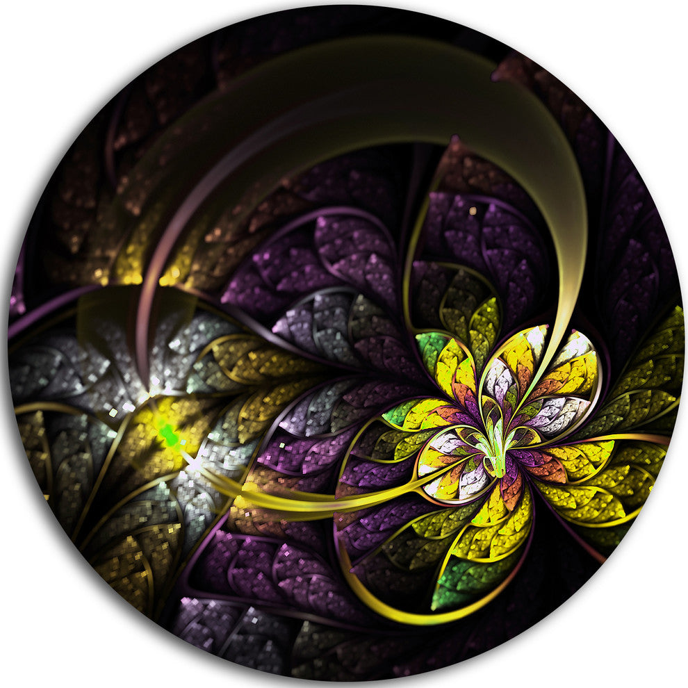 Dark Alien Digital Art Fractal Flower, Floral Round Metal Wall Art, 36"