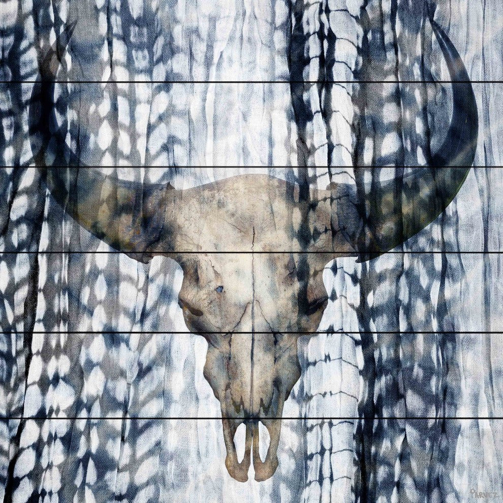 "Blue Skull" UV Ink Print on White Wood, 32"x32"