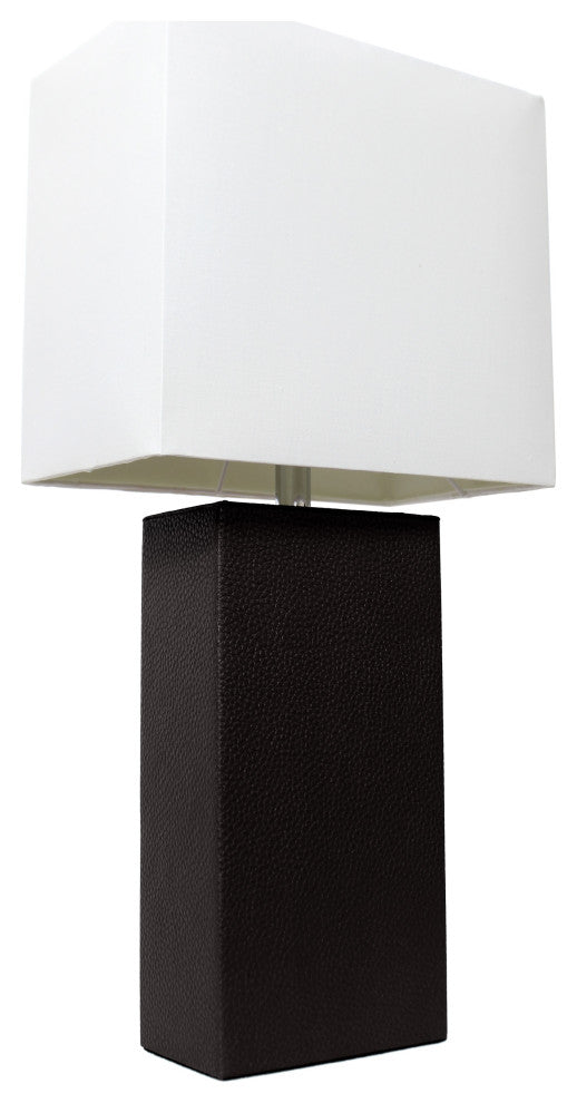 Elegant Designs Modern Leather Table Lamp With White Fabric Shade, Black