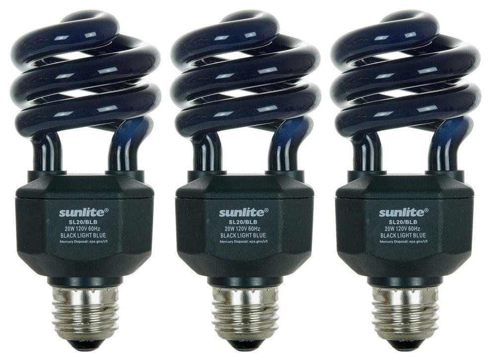 Sunlite 20 Watt Black Light Spiral, Medium Base, Blb, 3 Pack