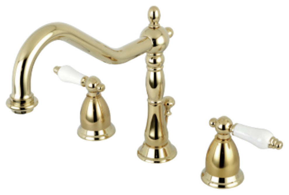 Kingston Brass Widespread Bathroom Faucet With Brass Pop-Up, Polished Brass