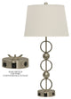 Table Lamp Brushed Steel, White Hardback Fabric