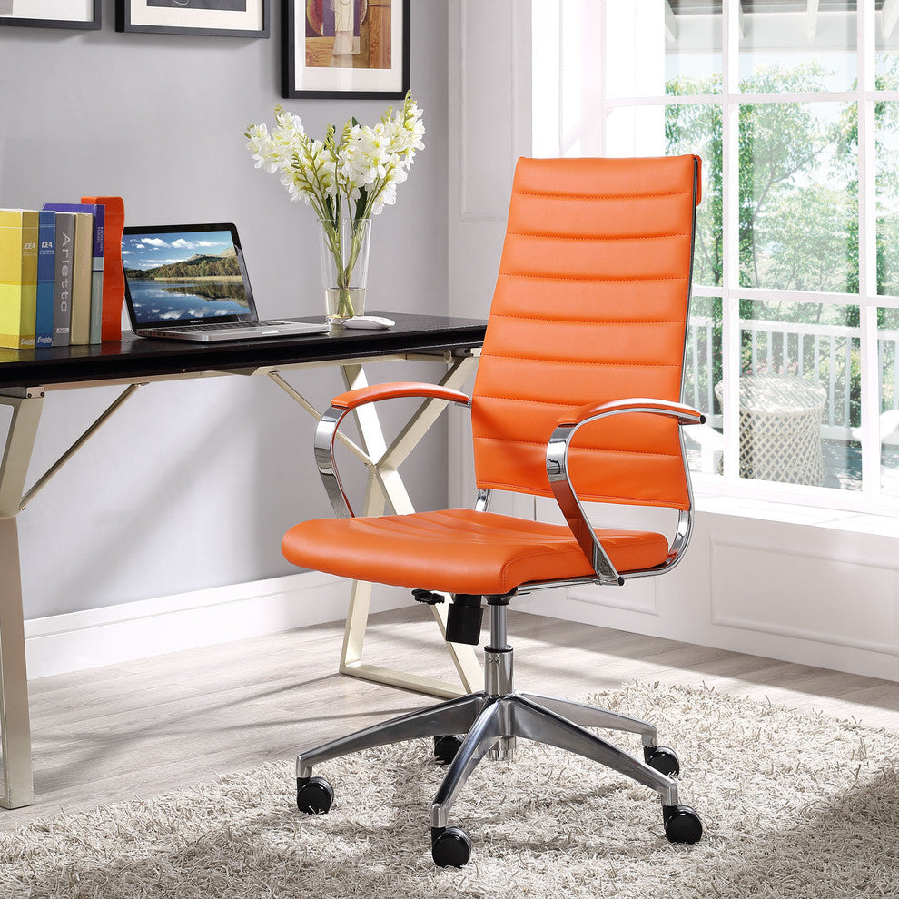 Modern Contemporary Highback Office Chair, Orange Faux Leather