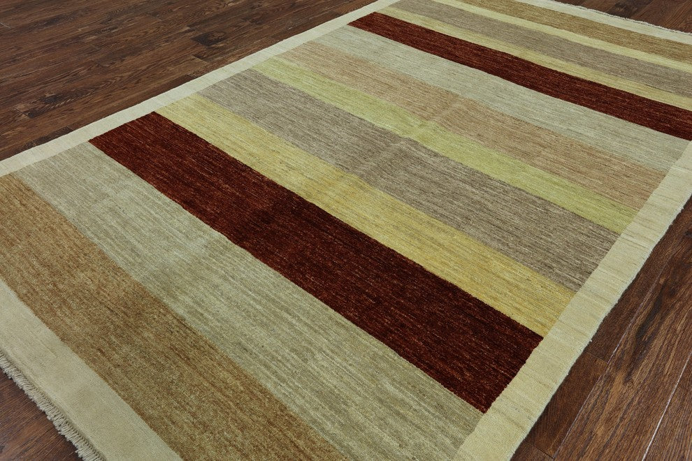 Multicolor Striped Gabbeh Hand-Knotted Wool Rug, 6'x9'