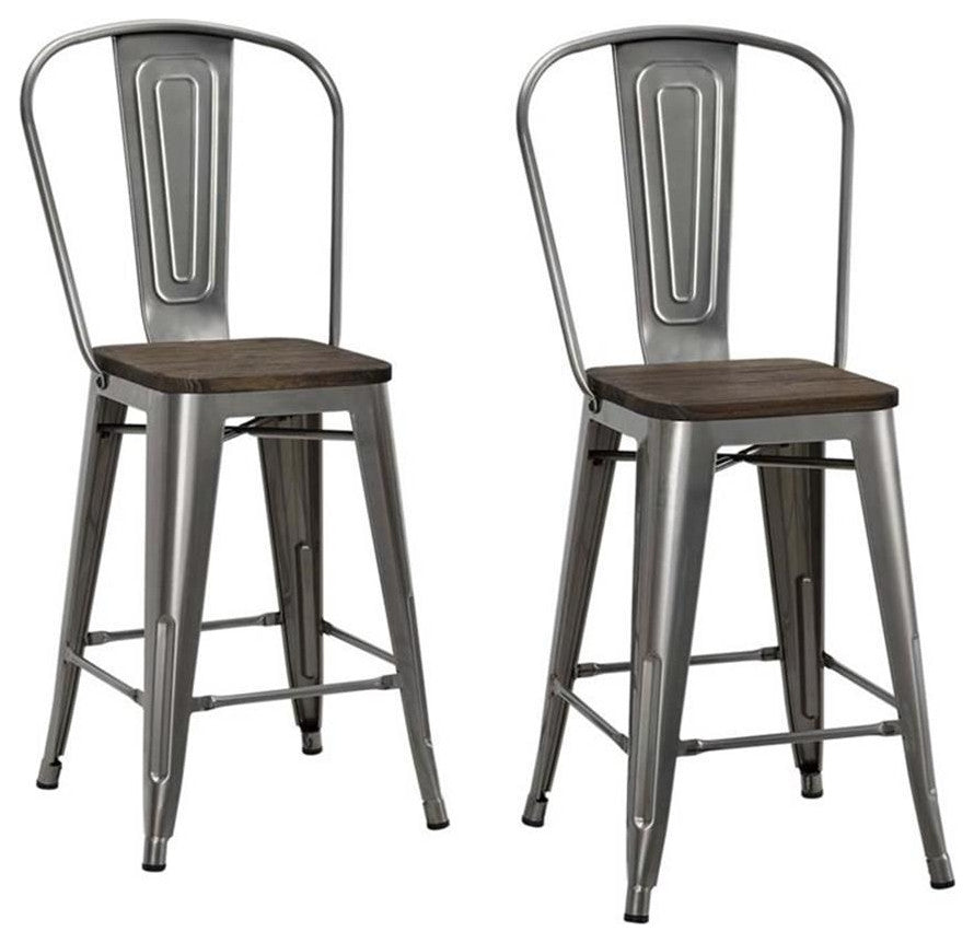 DHP Luxor 24" Metal Counter Stool in Antique Gun Metal (Set of 2)