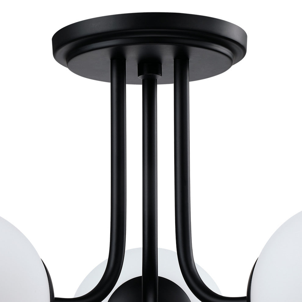 20" W 3-Light Globe Semi Flush Mount With Black Canopy