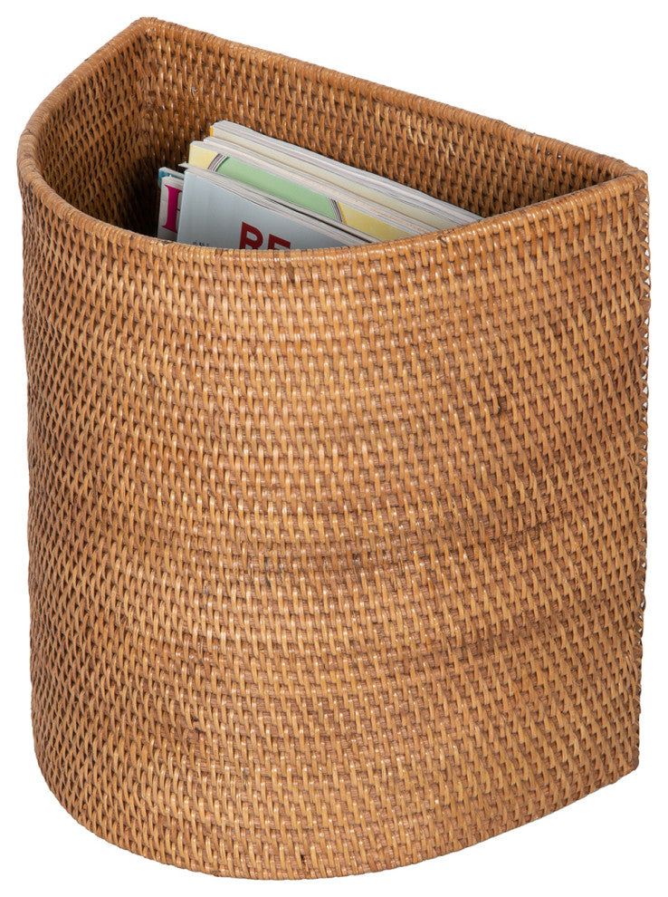 Loma Handwoven Half-Moon Rattan Waste Basket, Honey Brown, Honey-Brown