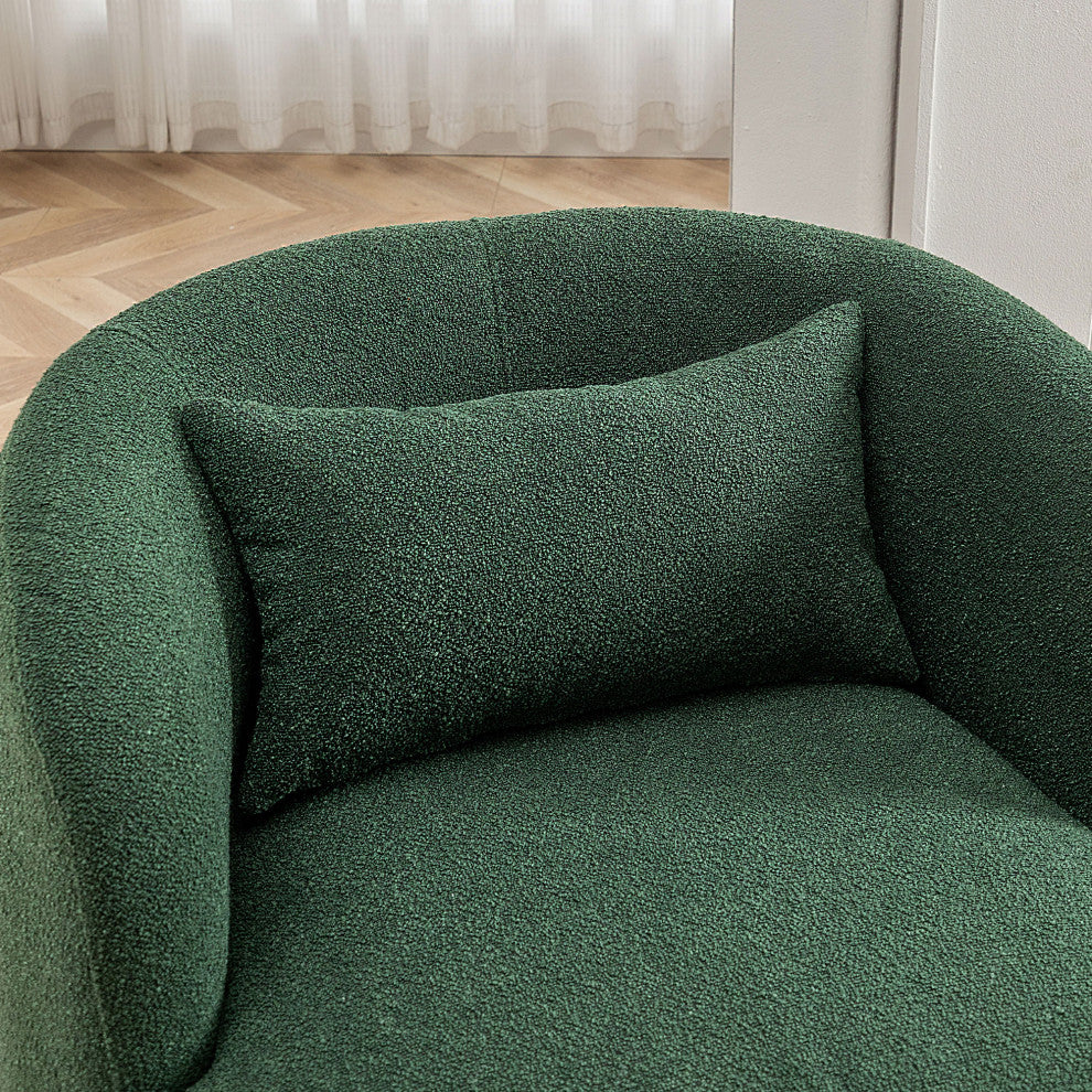 34" Wide Boucle Upholstered Swivel Armchair, Green