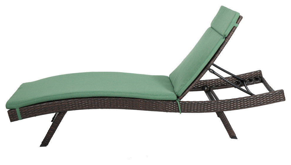 GDF Studio Aloha Wicker Chaise Lounge with Cushions Jungle Green, Set of 2