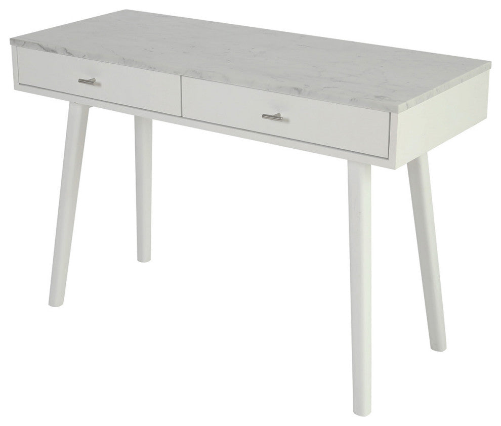 Viola 44" Rectangular Italian Carrara White Marble Writing Desk, White, 18" Wide