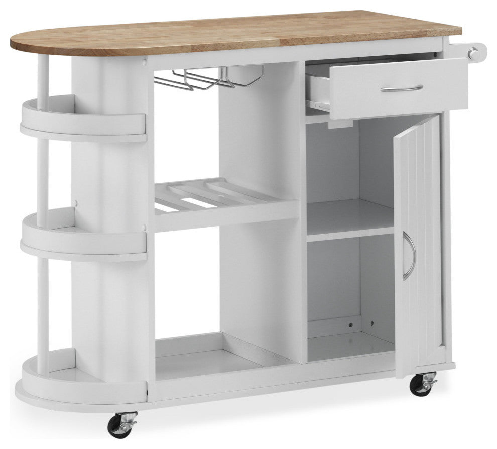 Chloe Kitchen Cart With Wheels, White and Natural