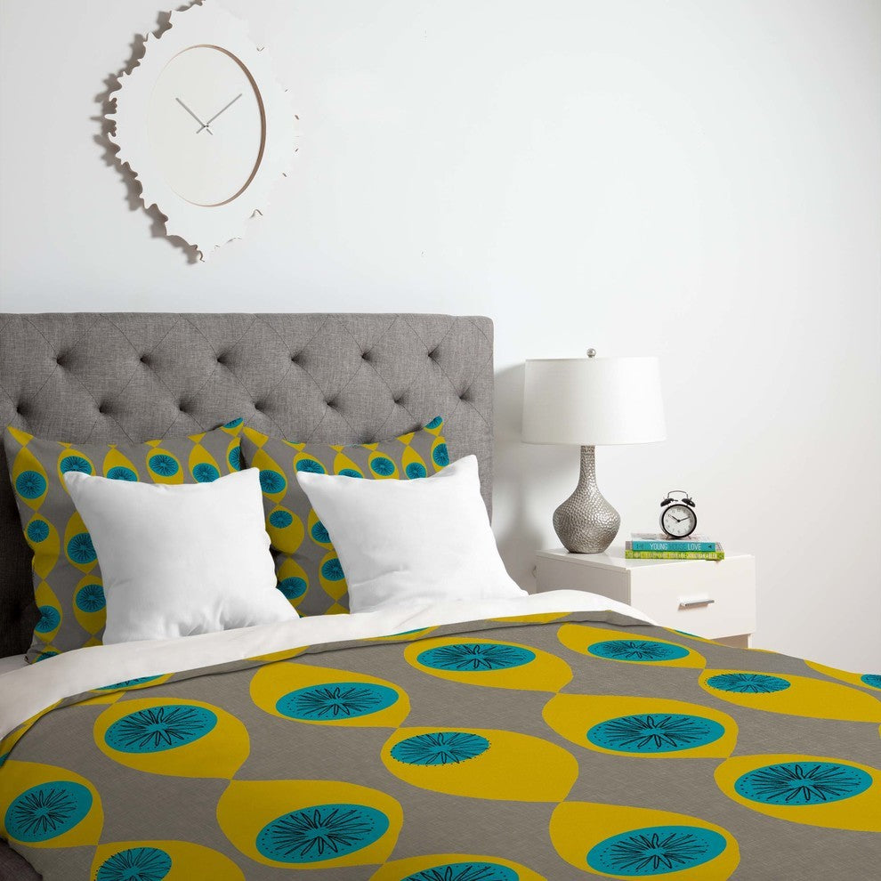 Deny Designs Mummysam Blue And Yellow Flower Duvet Cover - Lightweight
