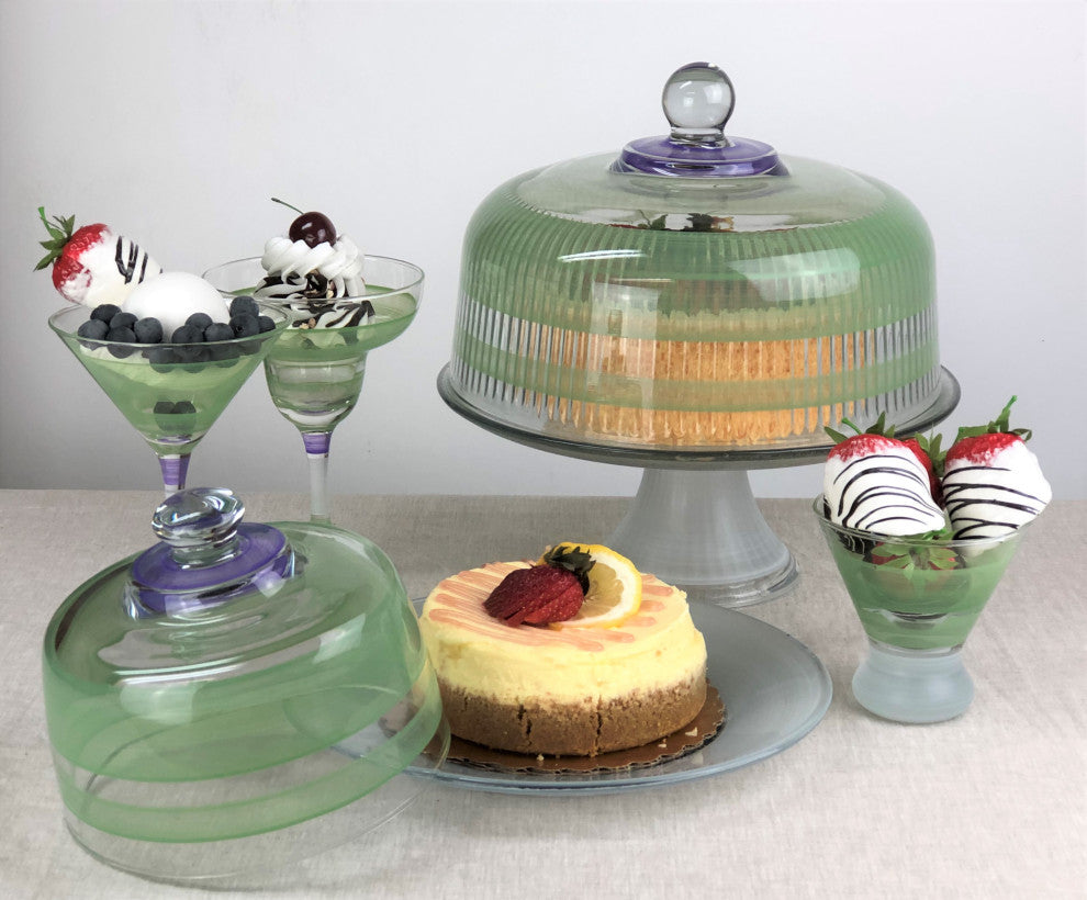 Retro Stripe Green Martini Glasses, Set of 2