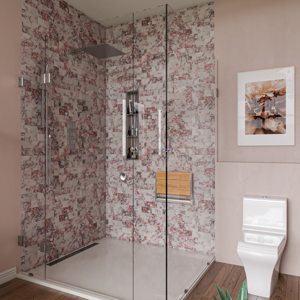 17" Folding Teak Wood Shower Seat Bench with Backrest