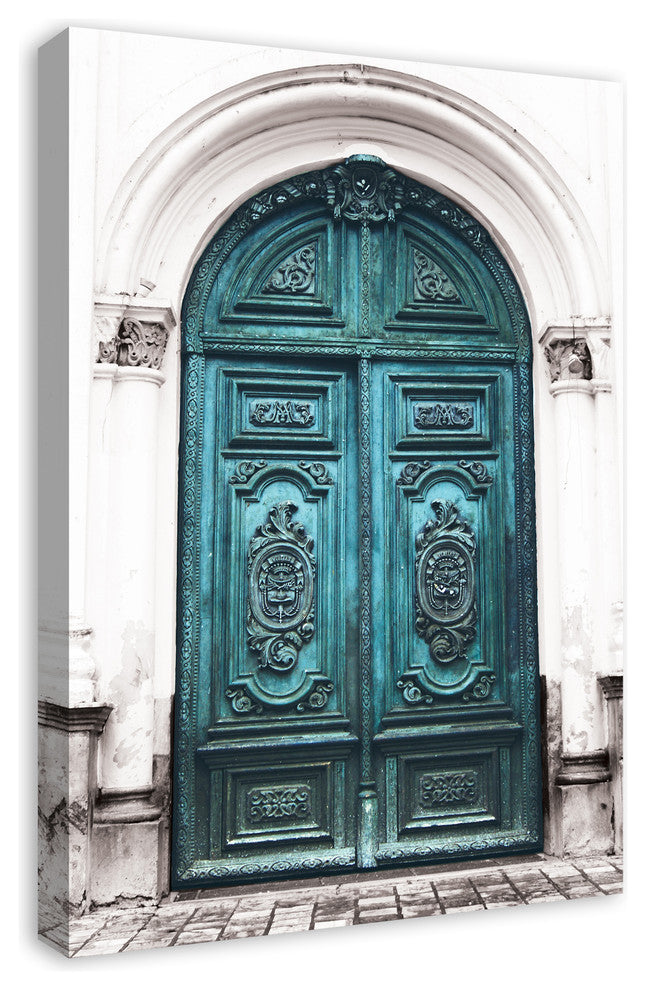Ornate Marble Teal Door 20x30 Canvas Wall Art