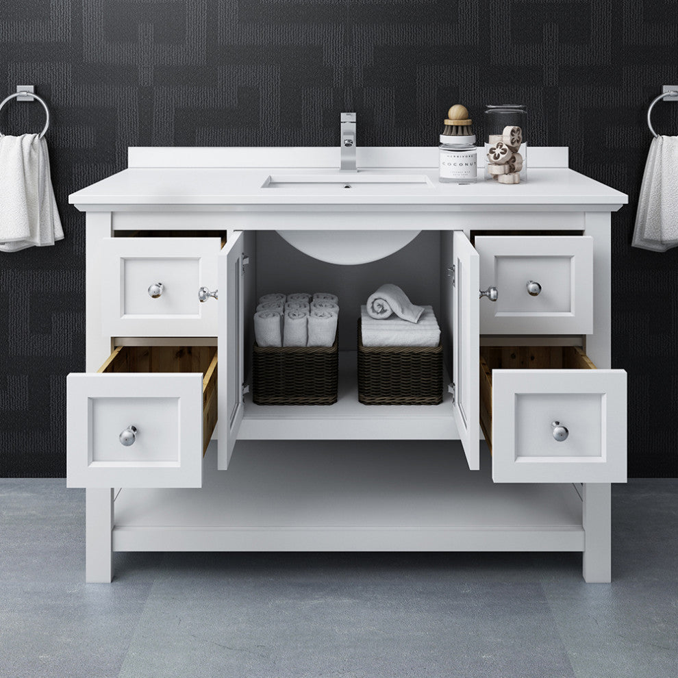 Manchester 48" Single Bathroom Vanity in White with Quartz Stone Top
