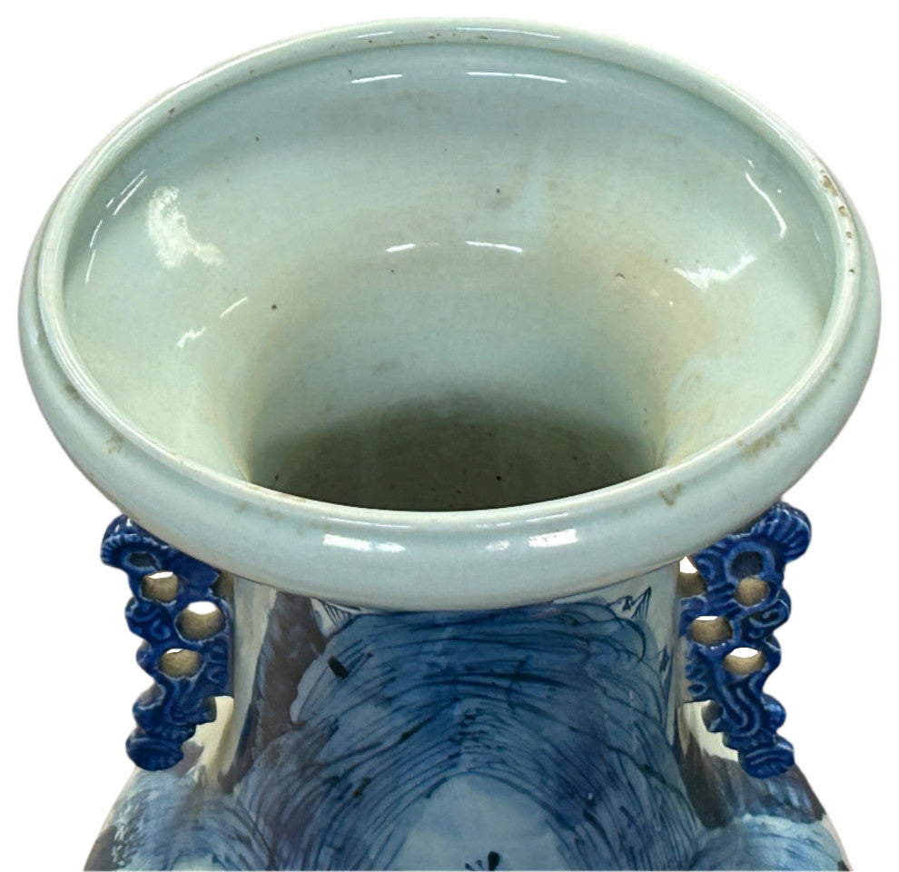 23.5" Vintage Blue White Scenery Porcelain Ru Yi Ear Art Vase Hws4430