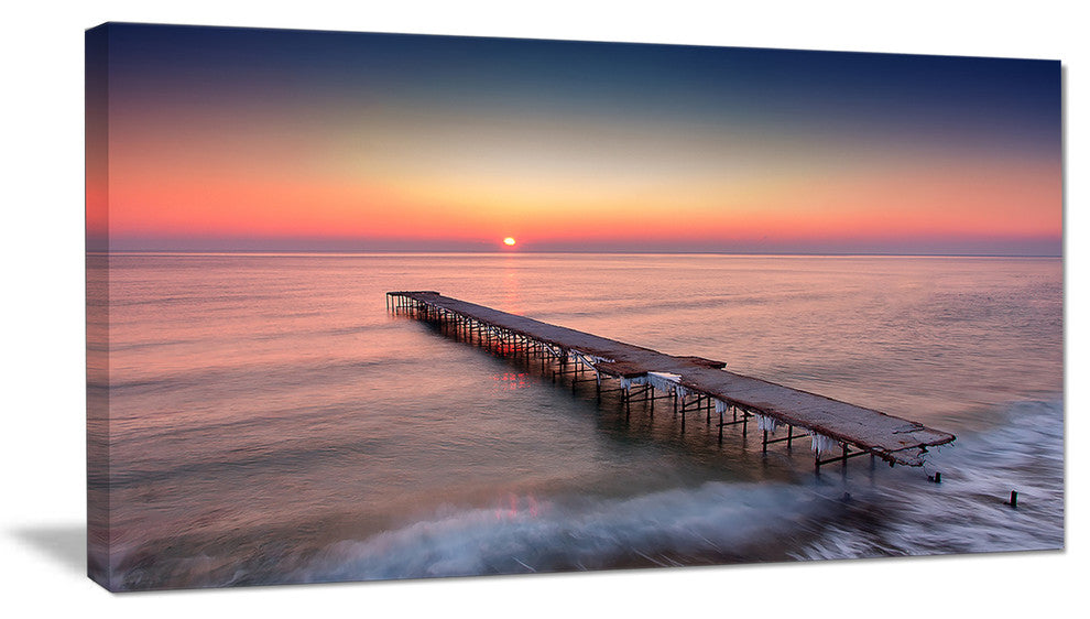 "Long Exposure Sea And Shore" Sea Bridge Canvas Wall Artwork, 32"x16"