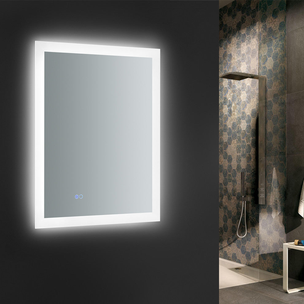 Angelo Bathroom Mirror With Halo Style LED Lighting and Defogger, 24"x30"