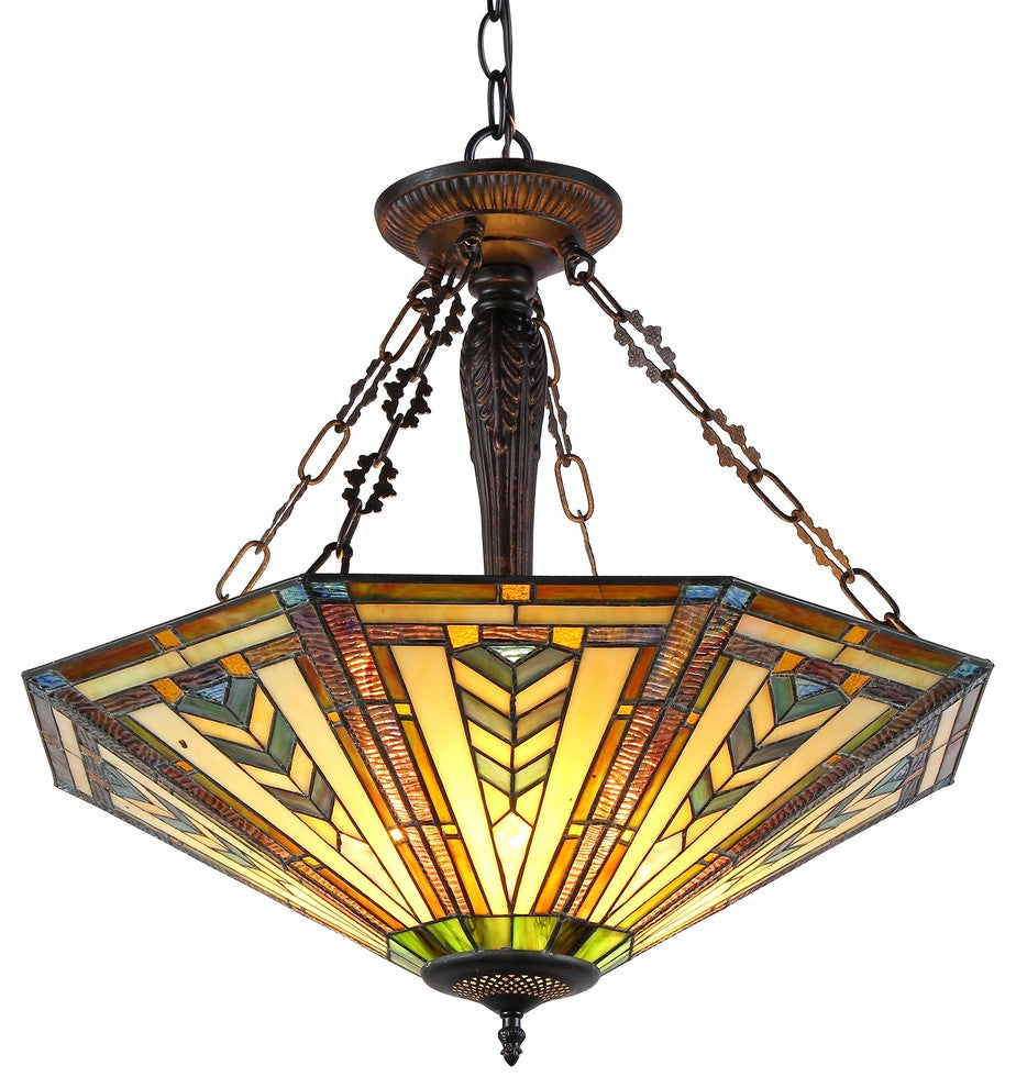 HARRISON, Tiffany-style 3 Light Inverted Ceiling Pendant, Fixture, 25" Shade
