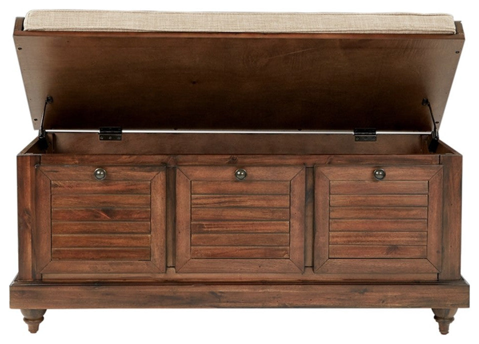 Dover Storage Bench in Distressed Brown Fully Assembled