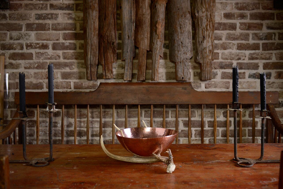 Bowl With Antler Stand, Copper, 12"