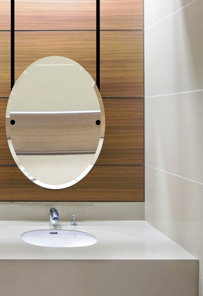 Frameless Oval Ceiling Hung Mirror with Beveled Edge, Brushed Bronze