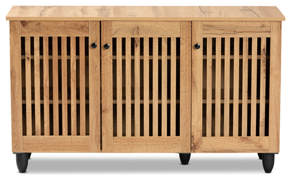 Fernanda Modern and Contemporary Oak Brown Finished Wood 3-Door Shoe Cabinet