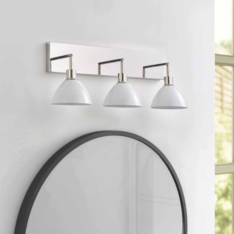 Modern 3-Light Bathroom Vanity Light Over Mirror with White Shades, Chrome