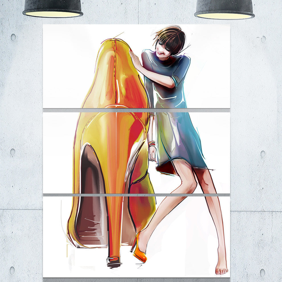 "Girl in Love With High-heel Shoes" Digital Metal Wall Art, 3 Panels, 28"x36"