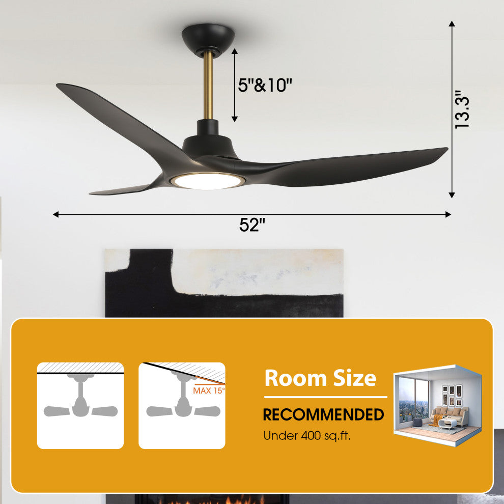 52-inch Modern Black LED Smart Ceiling Fan with Remote