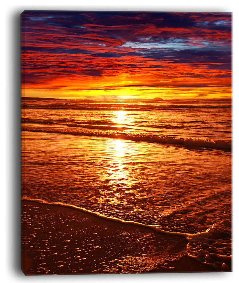 "Colorful Sunset Mirrored in Waters" Modern Beach Canvas Art Print, 12"x20"