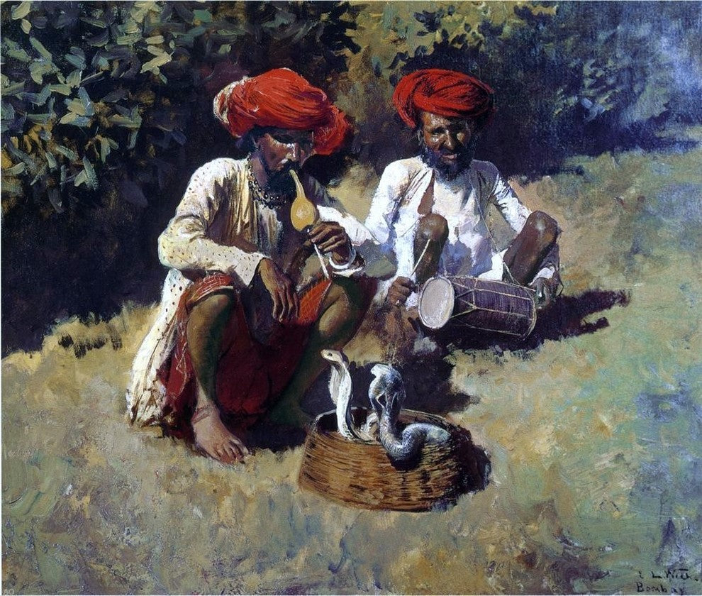 Edwin Lord Weeks The Snake Charmers, Bombay - 20" x 25" Premium Canvas Print