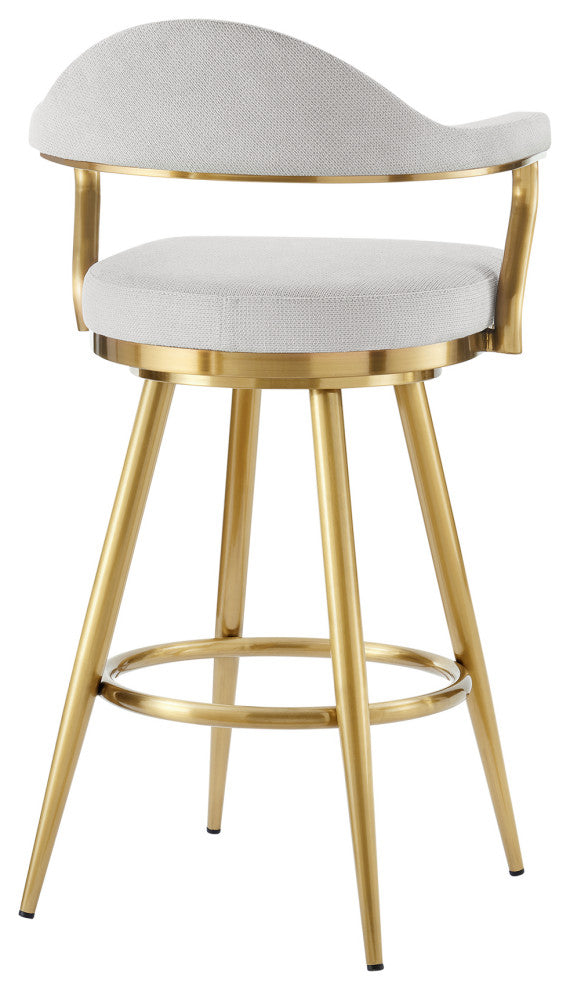 Justin 26" Swivel Counter Stool, Gold Brushed Stainless Steel and Silver Fabric