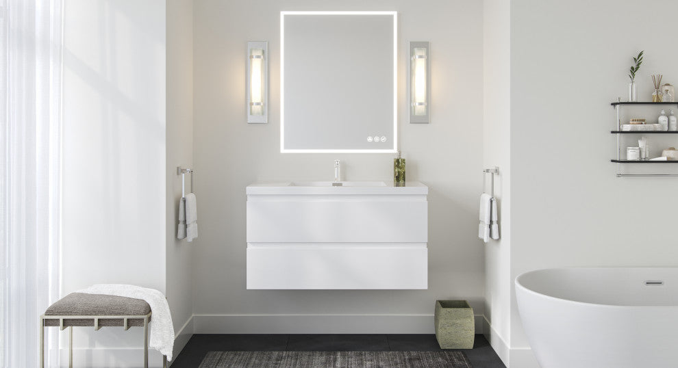 Beacon Bath Vanity, High Gloss White, 42", Single Sink, Wall Mount