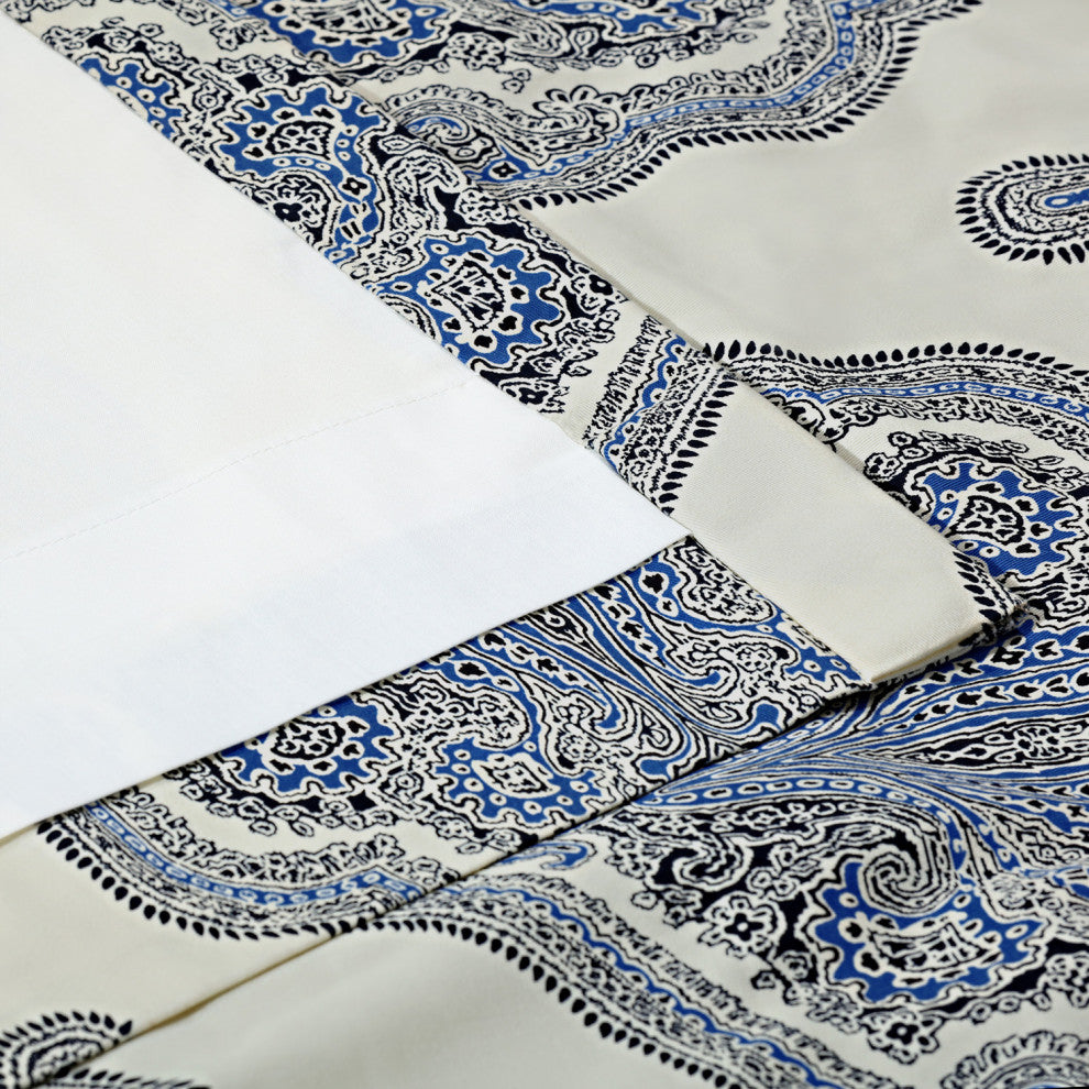Arabesque Blue Printed Cotton Twill Curtain Single Panel, 50"x120"