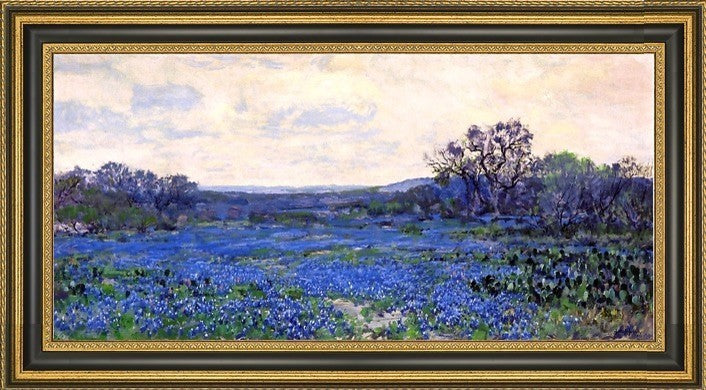 Julian Onderdonk Field of Bluebonnets Framed Premium Canvas Print, 15"x30"