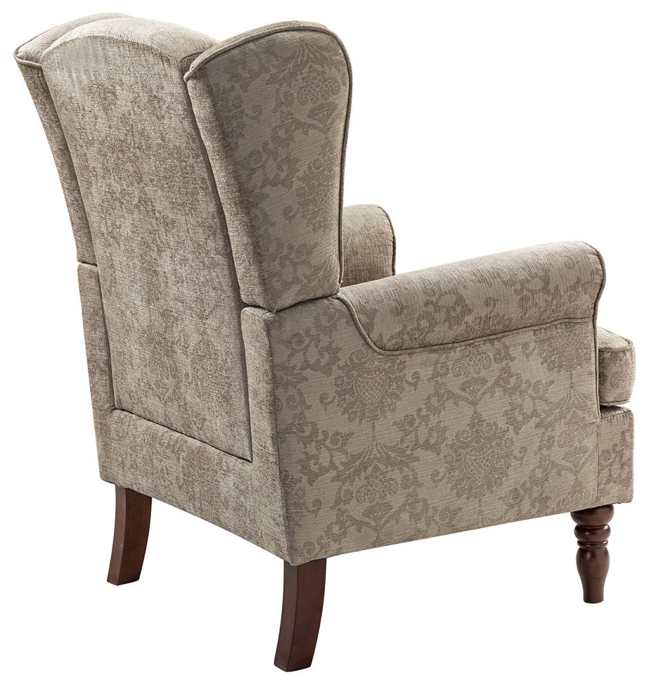 Floral Wingback Armchair with Turned Legs, Brocade