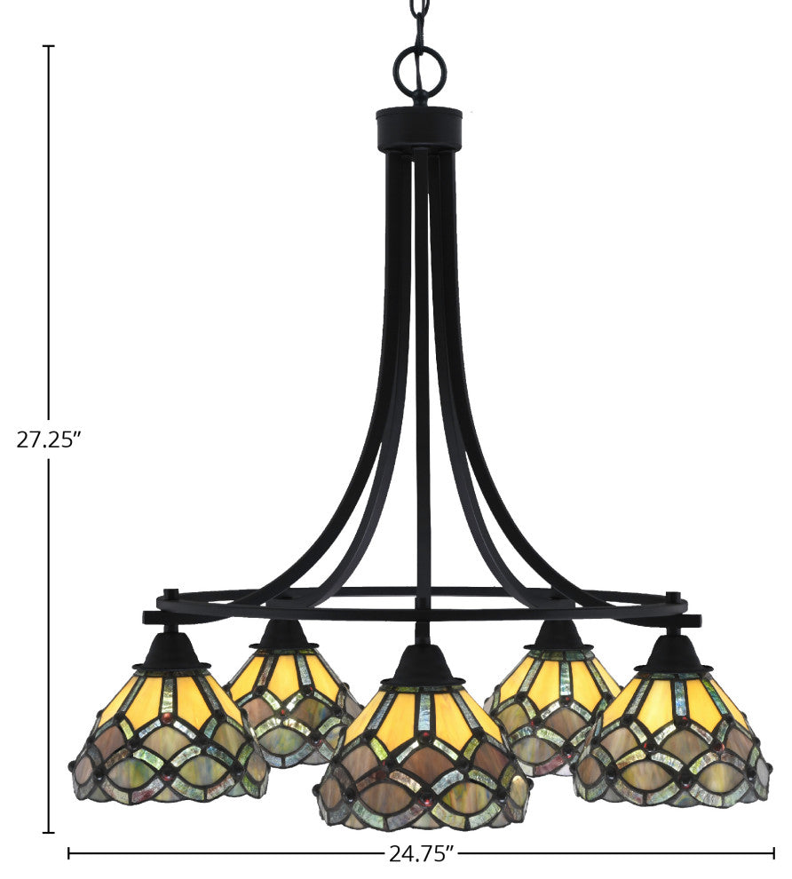 Paramount 5-Light Chandelier, Matte Black, 7" Grand Merlot Art Glass