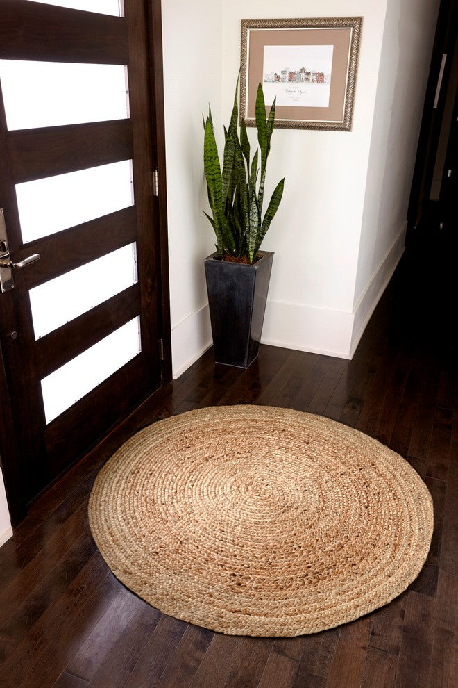 Kerala Natural Jute Rug, Natural and Brown, 4' Round