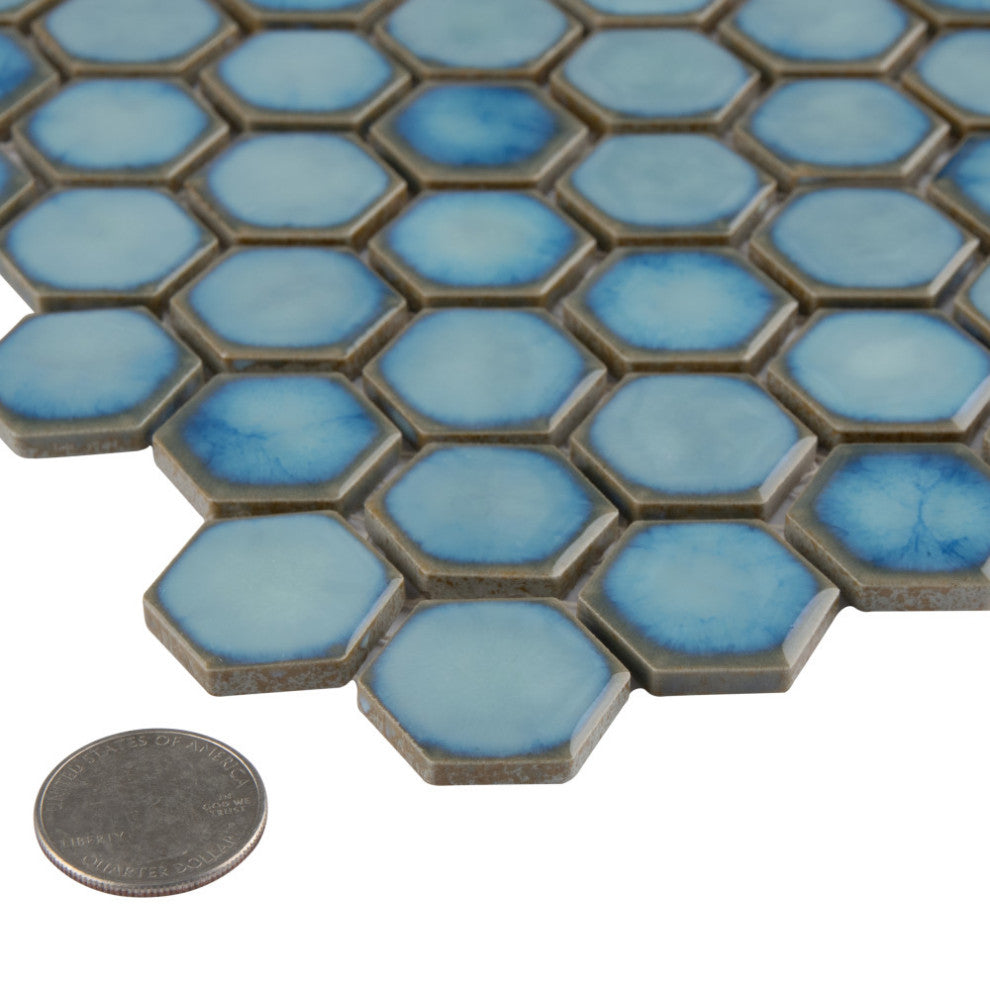 Hudson 1" Hex Marine Porcelain Floor and Wall Tile