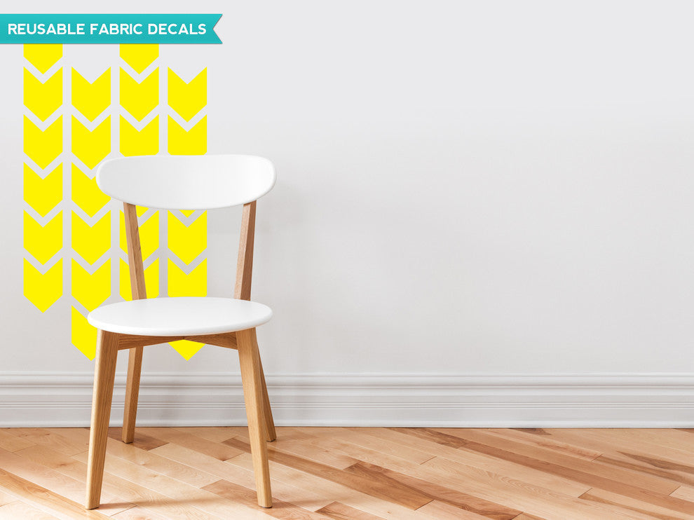 Chevron Arrows Fabric Wall Decals, Set of 26 Chevron Pattern Decals, Yellow