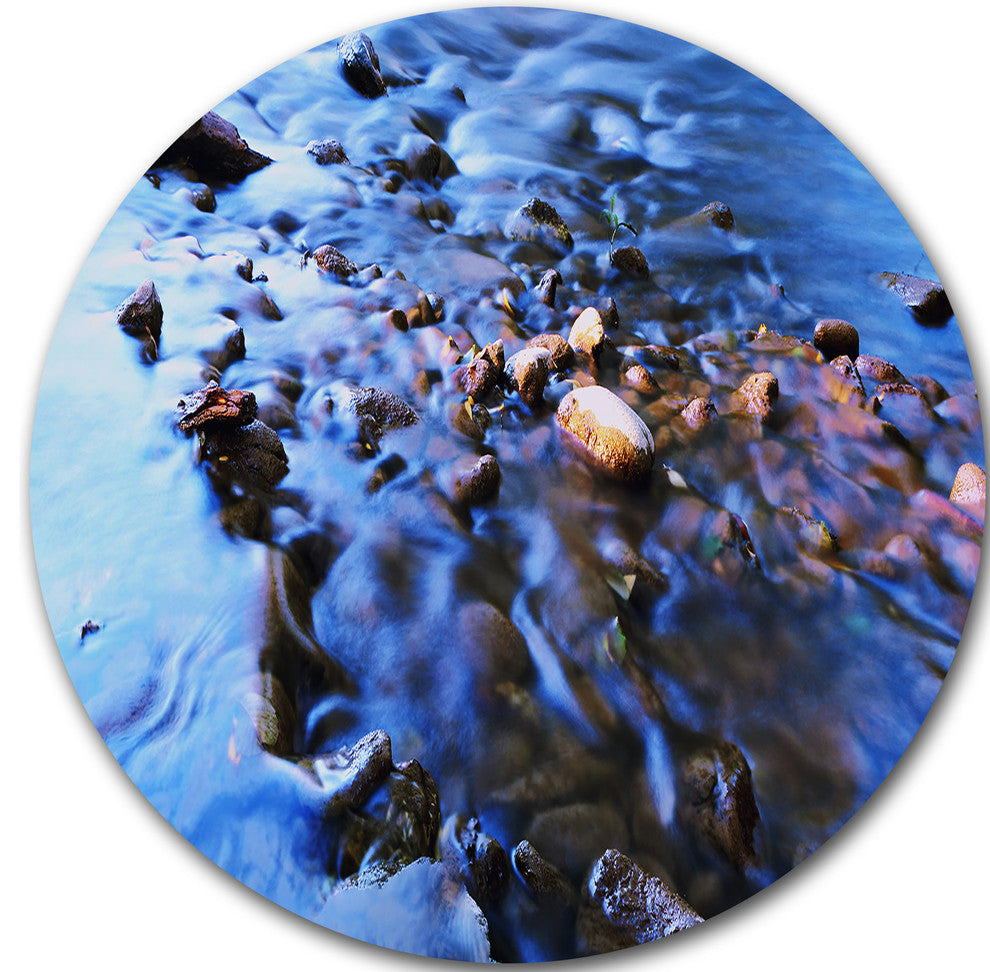 Rock Blue River Panorama, Beach Round Metal Wall Art, 11"