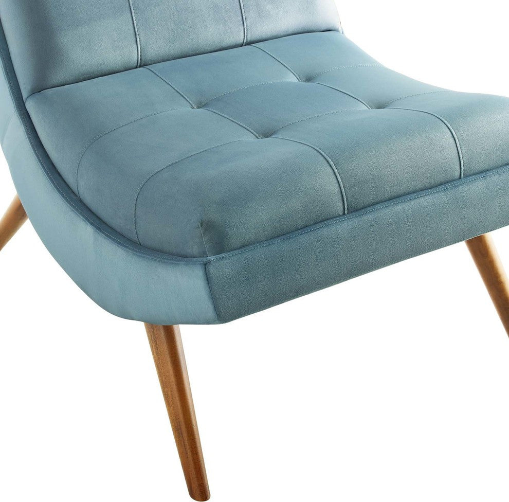 Ramp Upholstered Performance Velvet Lounge Chair and Ottoman Set Light Blue