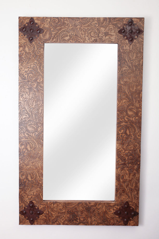 Rustic Ranch Tooled Leather Rustic Mirror