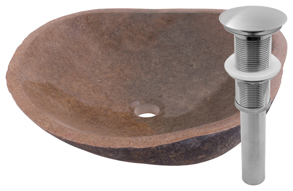 Novatto Irregular Terra Cobblestone Natural Stone Vessel Sink with Drain, Brushed Nickel