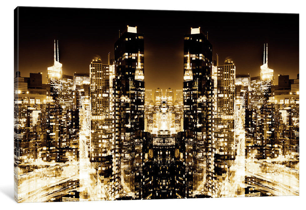 "New York Reflection Skyline at Golden Night" by Philippe Hugonnard, 18x12x1.5