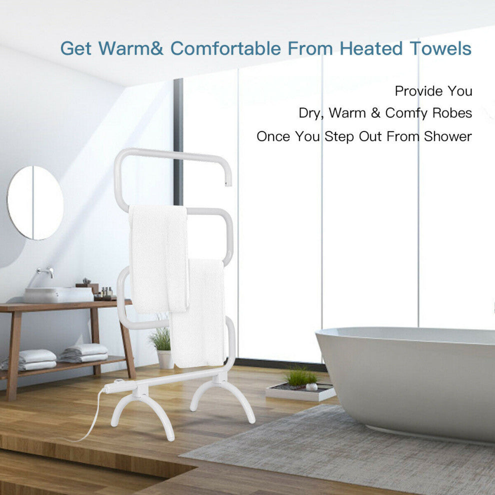 Costway 100W Electric Towel Warmer Drying Rack Freestanding Wall Mounted White