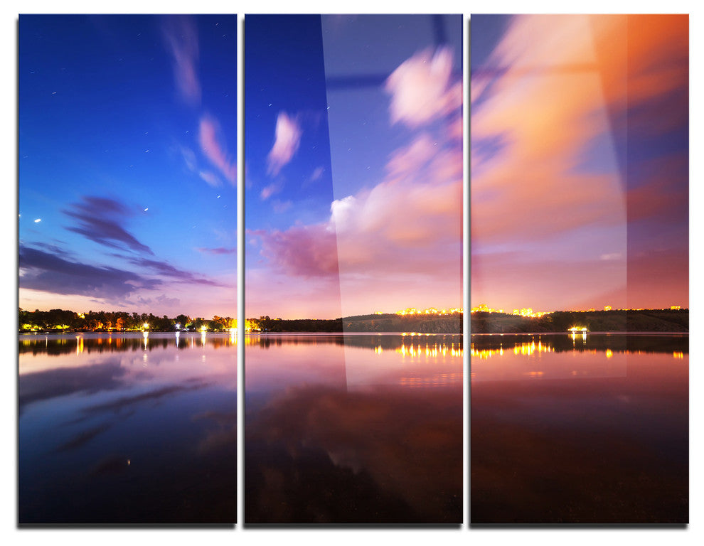 "Night Sky Over River With Clouds" Photo Metal Wall Art, 3 Panels, 36"x28"