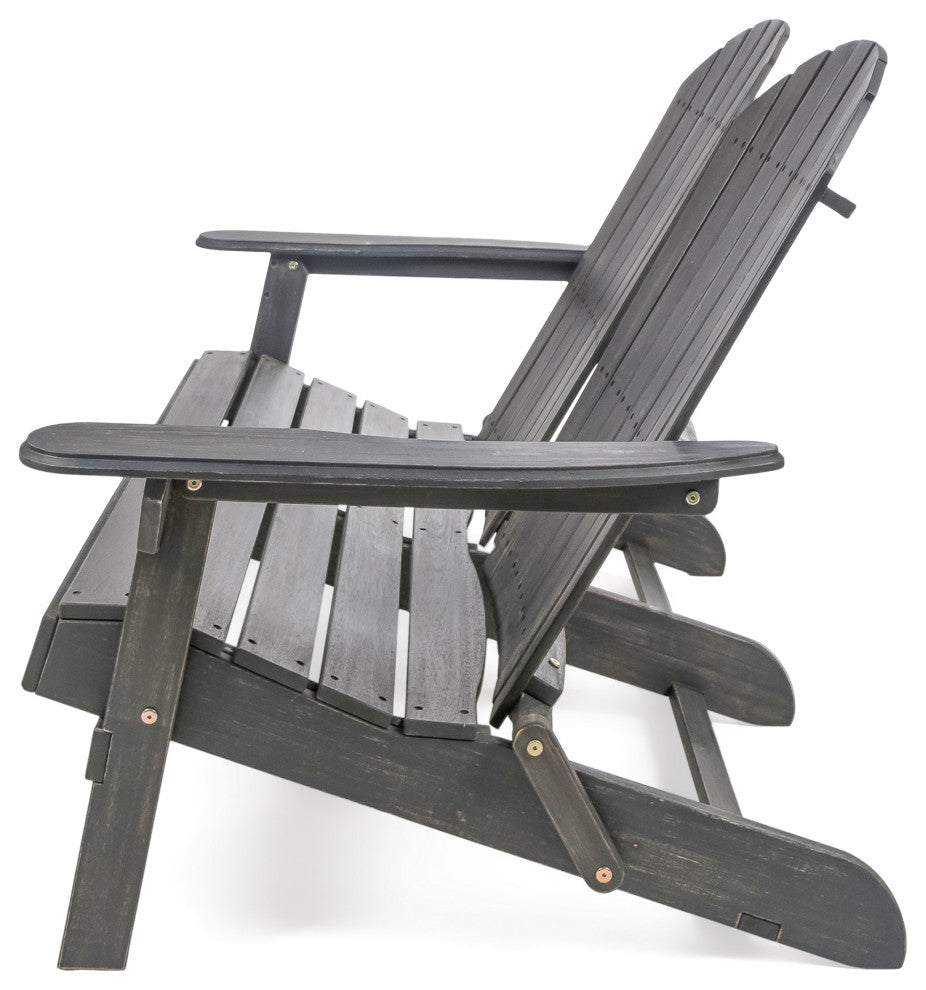 GDF Studio Vivian Outdoor Acacia Wood Adirondack Loveseat, Dark Gray